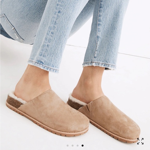 Madewell Shoes - Madewell Beige Suede Shearling Mules